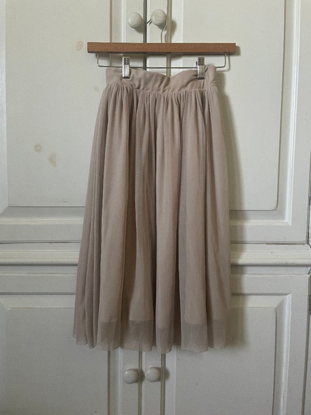 Rainbow vintage women's knee length beige tulle flowy lined skirt fairycore XS